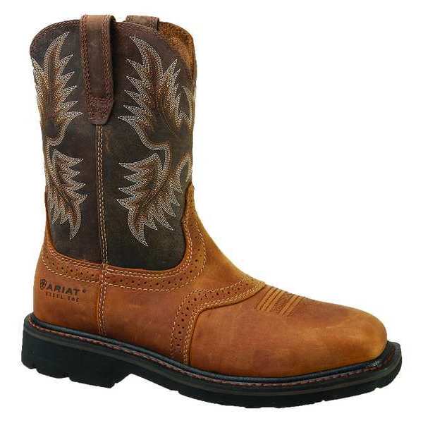 Size 7-1/2EE Men's Western Boot Steel Work Boot, Aged Bark