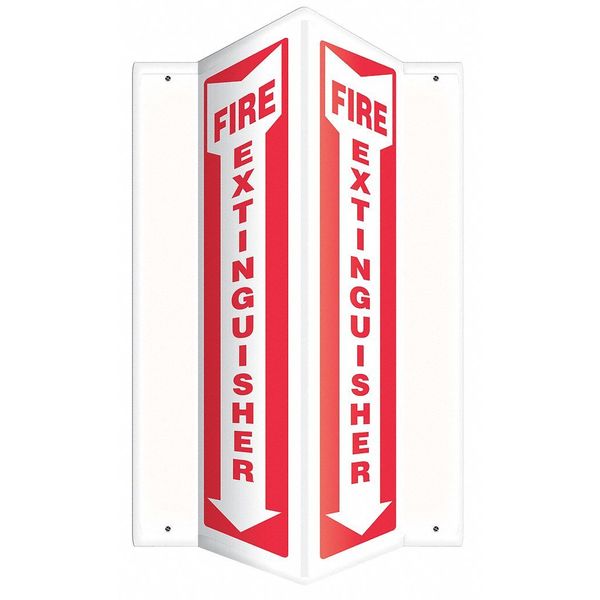Fire Extinguisher Sign, 12 in Height, 7 1/2 in Width, Plastic, V-Shaped, English