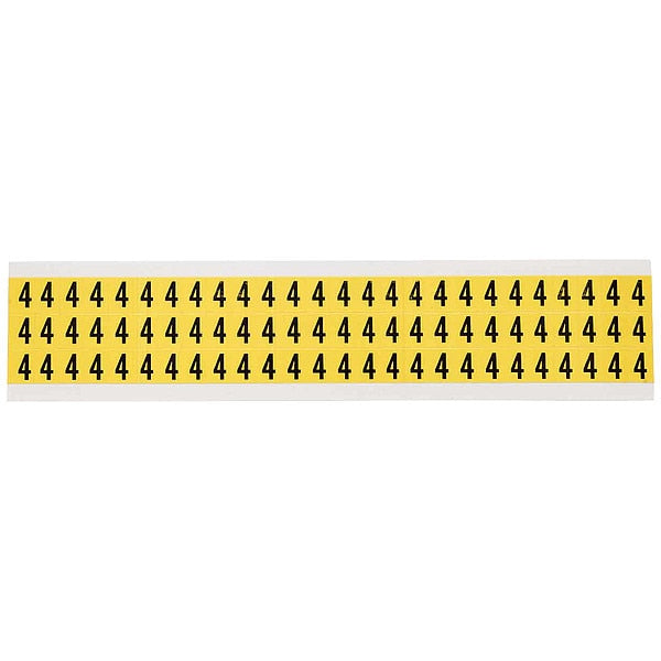 Number Label, 4, Blk On Yllw, 1/2inH