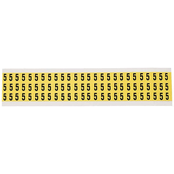Number Label, 5, Blk On Yllw, 1/2inH