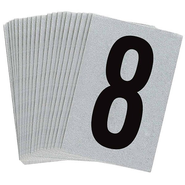 Number Label, 8, Blk On Slvr, 1-1/2inH, PK25