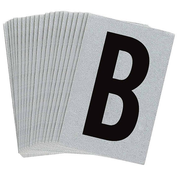 Letter Label, B, Blk On Slvr, 1-1/2inH, PK25