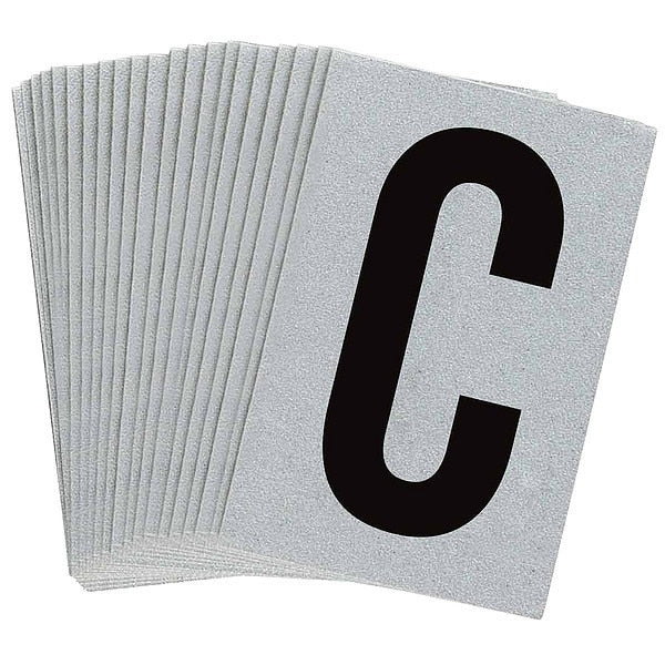 Letter Label, C, Blk On Slvr, 1-1/2inH, PK25