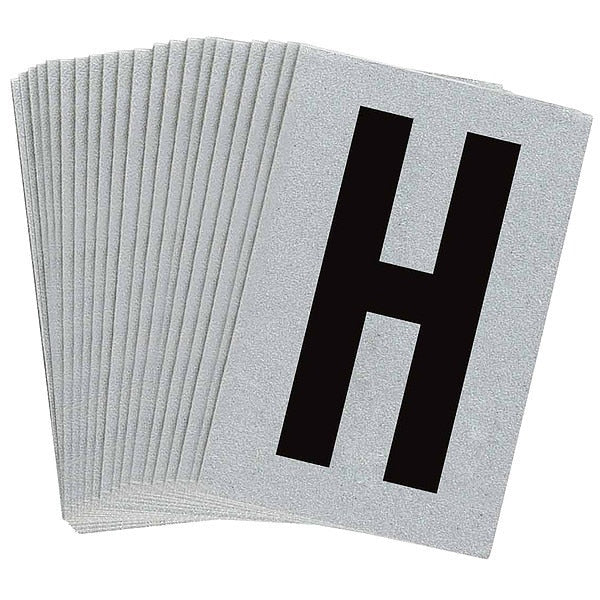 Letter Label, H, Blk On Slvr, 1-1/2inH, PK25