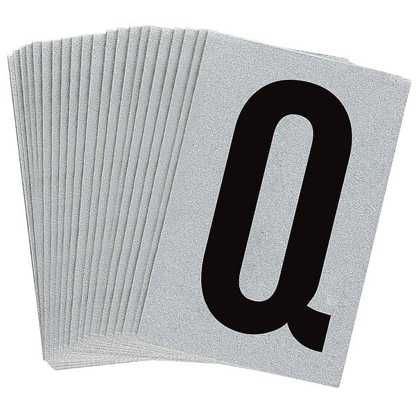 Letter Label, Q, Blk On Slvr, 1-1/2inH, PK25