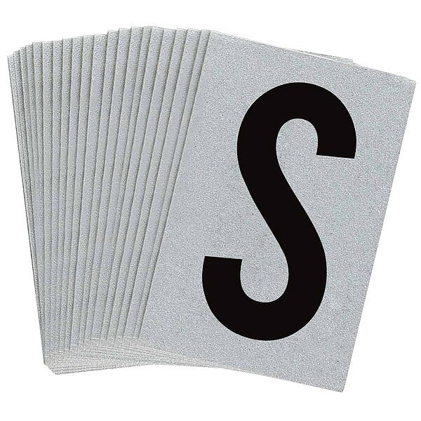 Letter Label, S, Blk On Slvr, 1-1/2inH, PK25