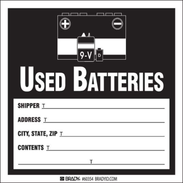 Hazardous Waste Label, Used Batt, PK100