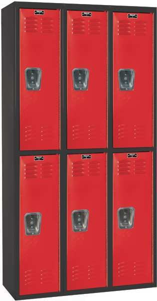 Wardrobe Locker, 36 in W, 18 in D, 72 in H, (2) Tier, (3) Wide, Red/Black