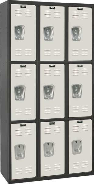 Wardrobe Locker, 36 in W, 18 in D, 72 in H, (3) Tier, (3) Wide, Light Gray/Black
