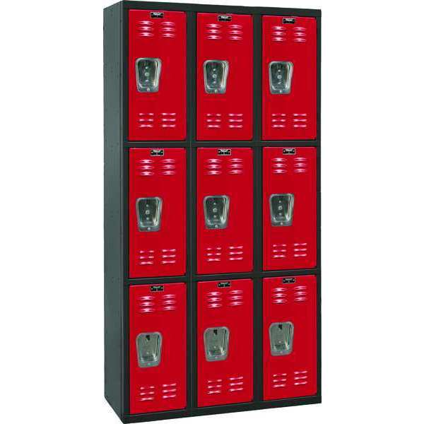 Wardrobe Locker, 36 in W, 18 in D, 72 in H, (3) Tier, (3) Wide, Red/Black