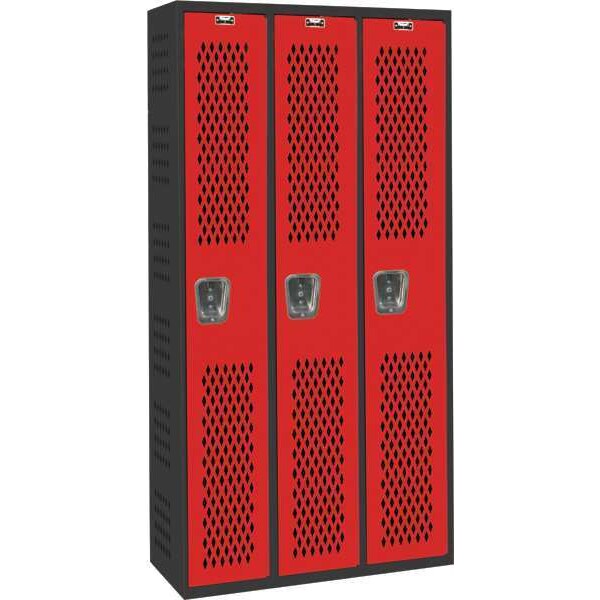 Wardrobe Locker, 36 in W, 18 in D, 72 in H, (1) Tier, (3) Wide, Red/Black