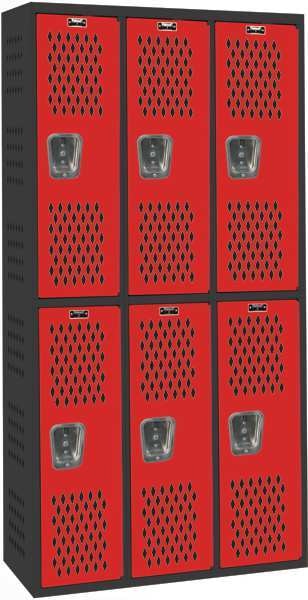 Wardrobe Locker, 36 in W, 18 in D, 72 in H, (2) Tier, (3) Wide, Red/Black