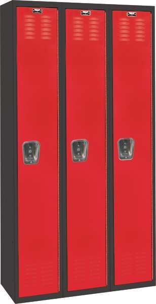 Wardrobe Locker, 36 in W, 18 in D, 72 in H, (1) Tier, (3) Wide, Red/Black