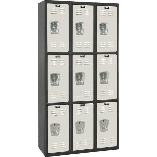 Wardrobe Locker, 36 in W, 18 in D, 72 in H, (3) Tier, (3) Wide, Light Gray/Black