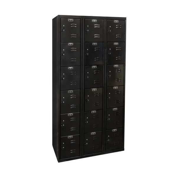 Box Locker, 36 in W, 18 in D, 72 in H, (3) Wide, (6) Tier, Black