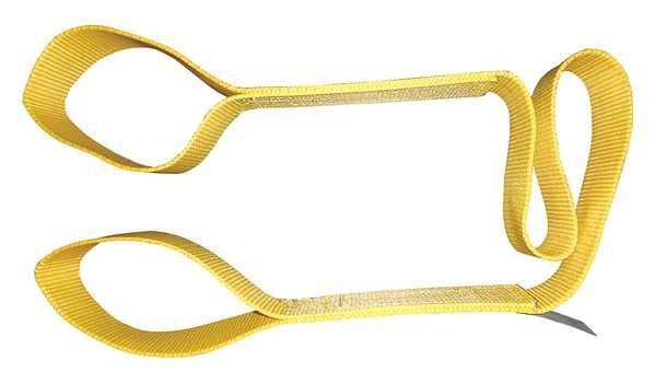 Web Sling, Flat Eye and Eye - Type 3, 4 ft L, 2 in W, Nylon, Yellow