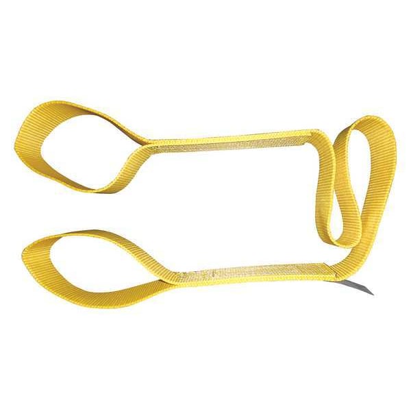 Web Sling, Flat Eye and Eye - Type 3, 3 ft L, 1 in W, Nylon, Yellow