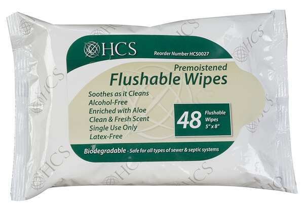 Flushable Wipes, White, Pack, Paper, 24 Wipes, 5 in x 7 in, Scented