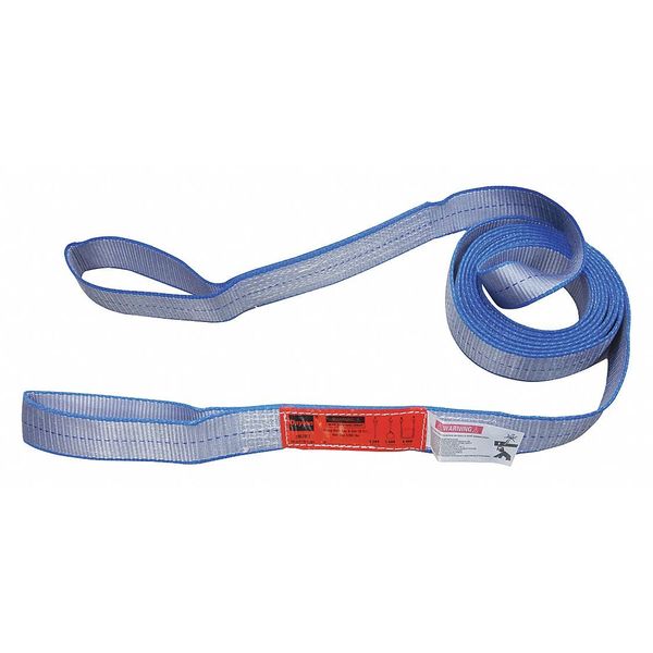 Web Sling, Flat Eye and Eye - Type 3, 2 ft L, 2 in W, Polyester, Gray