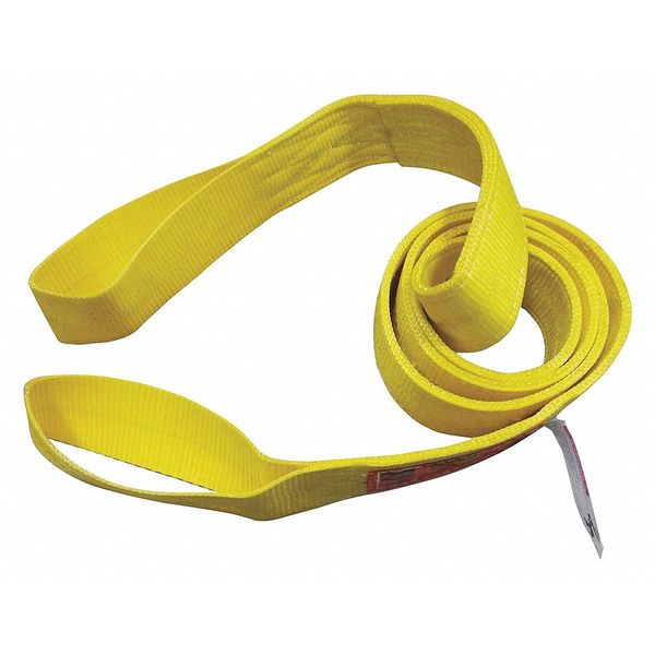 Web Sling, Flat Eye and Eye - Type 3, 8 ft L, 4 in W, Nylon, Yellow