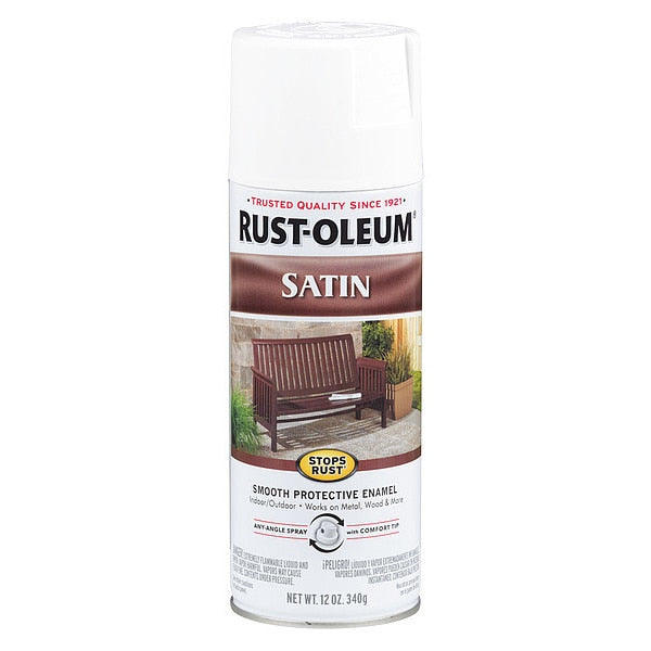 Spray Paint, White, Satin, 12 oz
