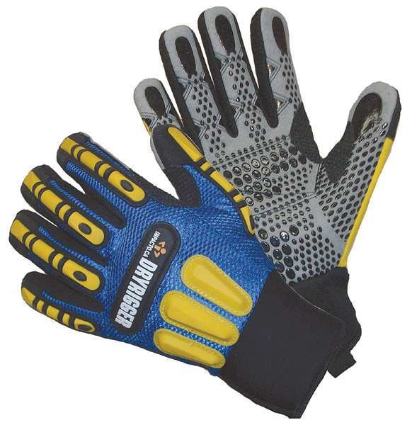 Impact Gloves, 3XL, Blue/Blk/Gray/Yllw, PR