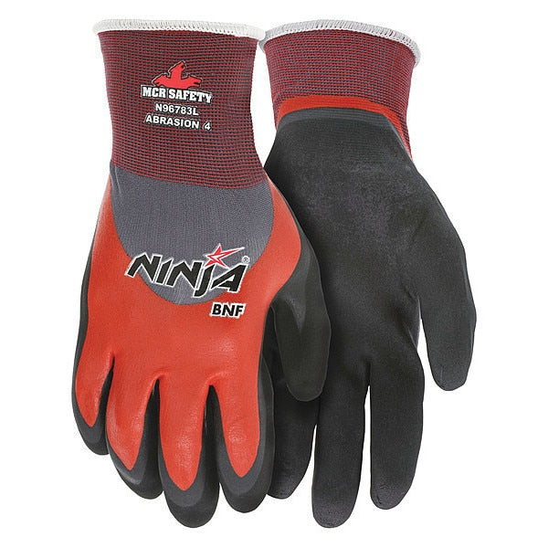 Foam Nitrile Coated Gloves, 3/4 Dip Coverage, Black/Orange, L, PR