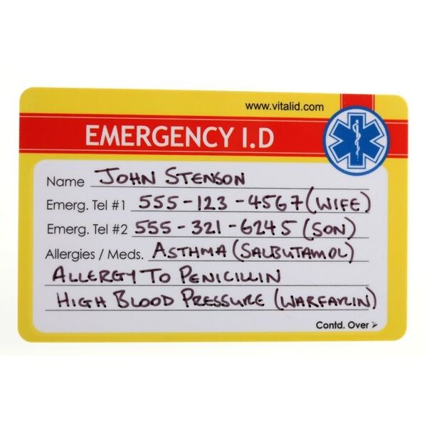 Emergency Wallet I.D. Card, Plastic, PK200