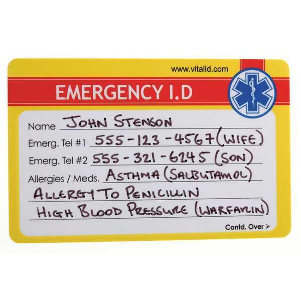 Emergency Wallet I.D. Card, Plastic, PK200