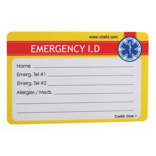 Emergency Wallet I.D. Card, Plastic, PK200