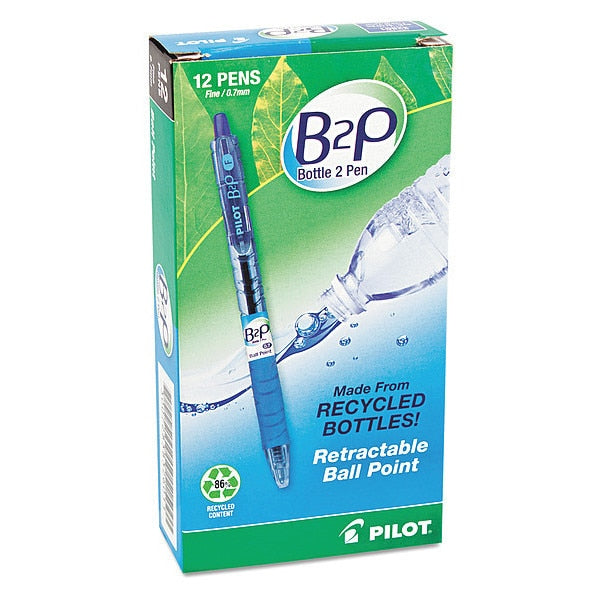 Retractable Recycled Pen, Fine 0.7 mm, Blue PK12