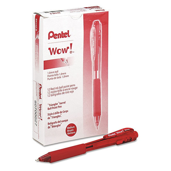 Retractable Pen, Medium 1.0 mm, Red PK12
