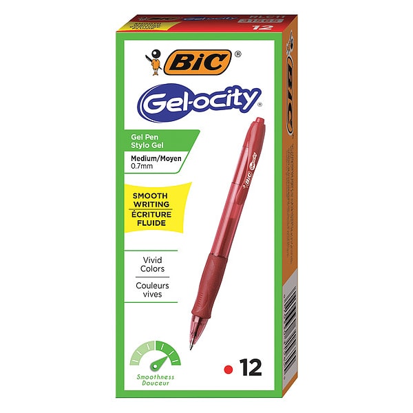Gel Roller Ball Pen, Medium 0.7 mm, Red PK12