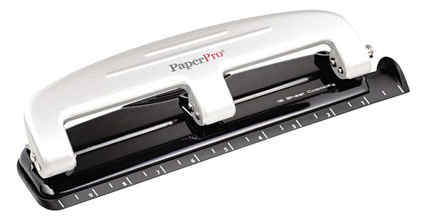 Three-Hole Paper Punch, 12 Sheet, Blk/Gray
