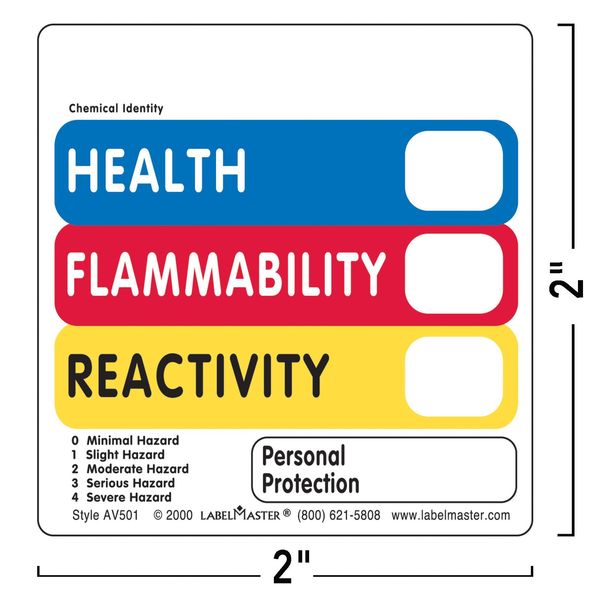 Hazcom Label, 2inx2in, Paper, 500 Labels
