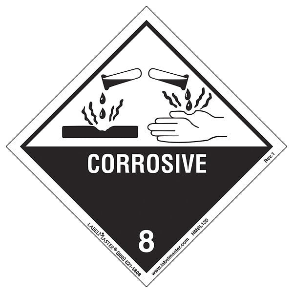 Corrosive Label, 100mmx100mm, Polyprop, 500