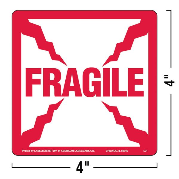Fragile Lbl, 4inx4in, Paper, Red/White, 500