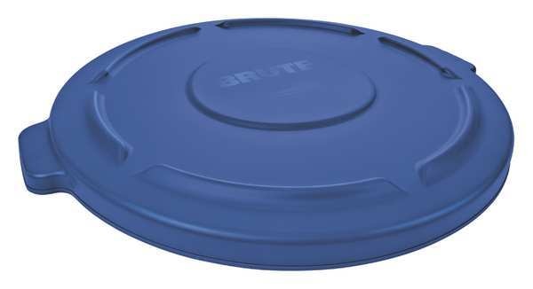32 gal Flat Trash Can Lid, 22 1/4 in W/Dia, Blue, Resin, 0 Openings