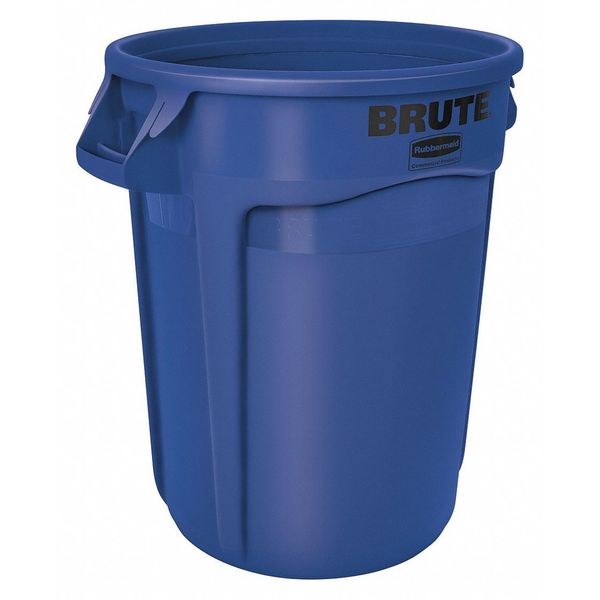 32 gal Round Trash Can, Blue, 22 in Dia, None, Polyethylene