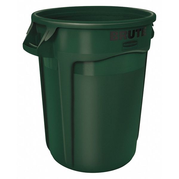 32 gal Round Trash Can, Green, 22 in Dia, None, Polyethylene