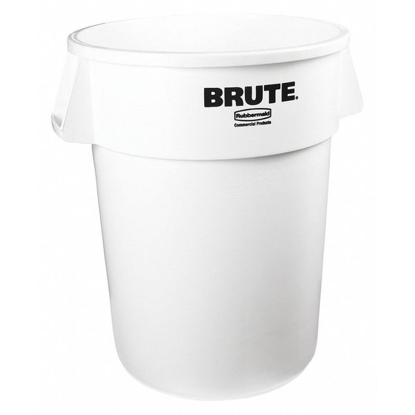44 gal Round Trash Can, White, 24 in Dia, None, Polyethylene