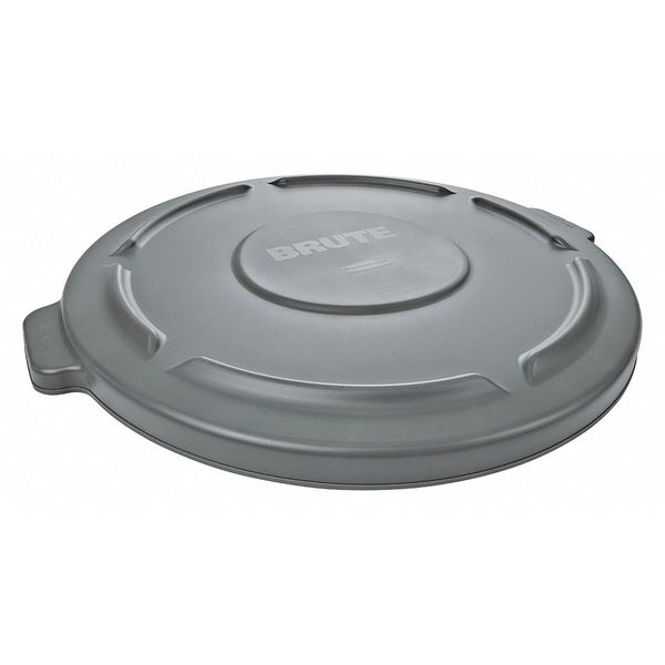 32 gal Flat Trash Can Lid, 22 1/4 in W/Dia, Gray, Resin, 0 Openings