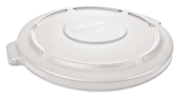 32 gal Flat Trash Can Lid, 22 1/4 in W/Dia, White, Resin, 0 Openings