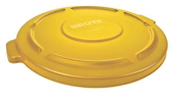 32 gal Flat Trash Can Lid, 22 1/4 in W/Dia, Yellow, Resin, 0 Openings