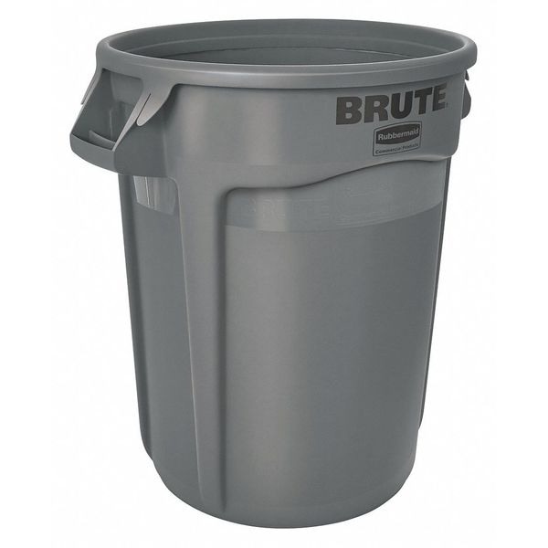 20 gal Round Trash Can, Gray, 19 3/8 in Dia, None, Polyethylene