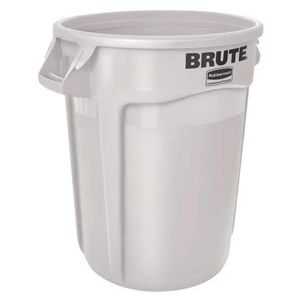 20 gal Round Trash Can, White, 19 3/8 in Dia, None, Polyethylene