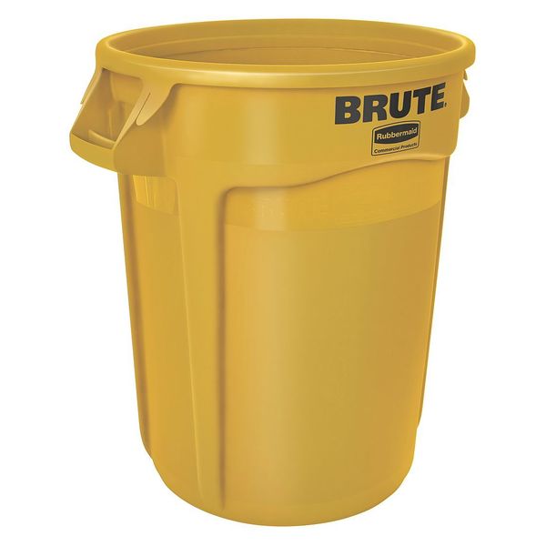 20 gal Round Trash Can, Yellow, 19 3/8 in Dia, None, Polyethylene