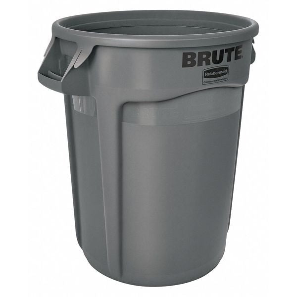 32 gal Round Trash Can, Gray, 22 in Dia, None, Polyethylene