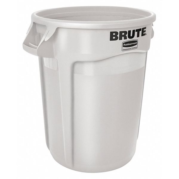 32 gal Round Trash Can, White, 22 in Dia, None, Polyethylene