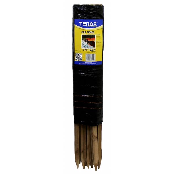 Silt Fence, 2 ft H, 100 ft L, Polypropylene, 11 Stakes, Black